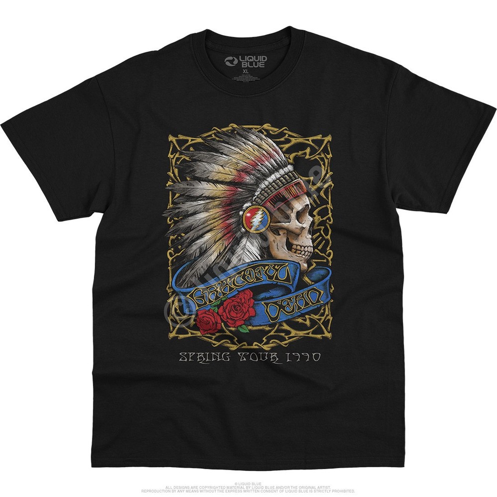 Grateful Dead Spring Tour ’90 Black T-Shirt Liquid Blue