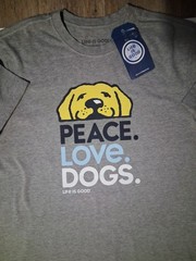 Life is Good Peace Love Dogs Crusher Grey Shirt Short Sleeve Medium Size