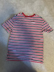 Champion Striped T Shirt Red Black White All Over Logo Men’s Medium