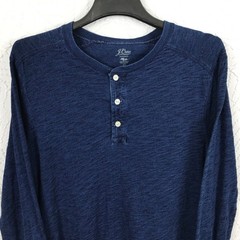J Crew Mens Shirt Indigo Blue Henley Size L Knit Pullover Preppy Casual Classic
