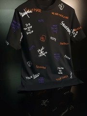 SELF MADE SCREEN PRINT AND EMBROIDERY T SHIRT-BLACK.
