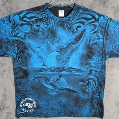 Ocean Whales Shirt Adult 2XL XXL Blue Graphic All Over Screen Print Mens