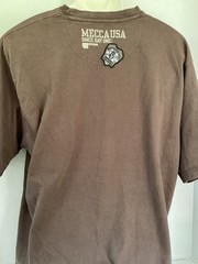 MECCA USA brown 2 sided t shirt sz XL THE FLYING EIGHTYFOUR’S sewn on graphics