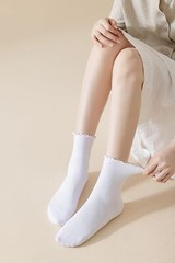 6 Pairs White Ruffle Ankle Socks for Women Girls Lettuce Edge Frilly Socks