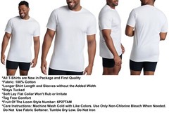 6 White Tall Man LT 42-44 Inch Crew Neck T-Shirts Fruit Of The Loom 107-112 CM