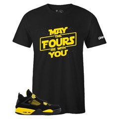 Men’s Black MAY THE FOURS Sneaker T-shirt to Match Air Jordan 4 Retro ‘Thunder’