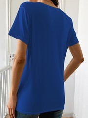 Women’s Round Neck Romantic Short-Sleeved T-Shirt Summer Heart Pattern Pullover♪