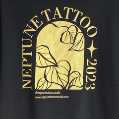 Neptune Tattoo 2023 Black Graphic T-Shirt Mens Small Planet Leaves Shop Tee