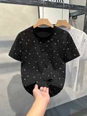 Sparkly Star Sequin Men’s Short Sleeve T-Shirt Casual Cotton Blend Crew Neck Tee