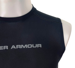 UNDER ARMOUR HEATGEAR Mens Black SLEEVELESS SPORTS TOP VEST Stretch – S -RRP £35