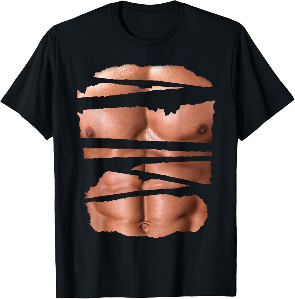 Funny Fake Muscles Fitness Model Chest Six Pack Abs Ripped T-Shirt Hoodie