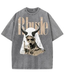Rhude Horned Goddess Washed Shirt – Goth Streetwear Graphic Tee- FREE SHIPPING