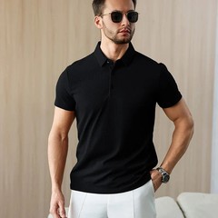 New Men’s Business Casual Short Sleeved Shirt Solid Color Polo Shirt Fashionable