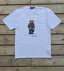 Polo Ralph Lauren Classic Fit Polo Bear Denim Crewneck Jersey T-Shirt White
