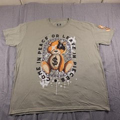 Hustle Shirt Mens 3XL Green Come In Peace Teddy Bear Graphic Streetwear