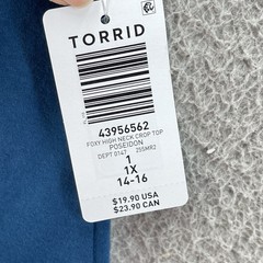 Torrid Top Women Plus Size 1X Blue Poseidon Foxy High Neck Crop Stretch Cotton