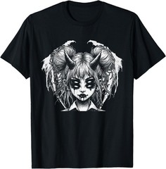 Satanic Devil Halloween Horned Girl Goth Glitch T-Shirt