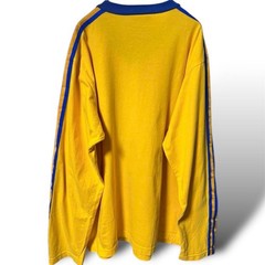 80s Vintage Adidas Trefoil 3-Stripe Long Sleeve V-Neck Tee Yellow L