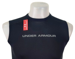 UNDER ARMOUR HEATGEAR Mens Black SLEEVELESS SPORTS TOP VEST Stretch – S -RRP £35