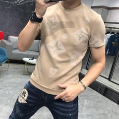Luxury Fashion Men Rhinestone Brown Black Blue Pink Short Sleeve Slim T-Shirt