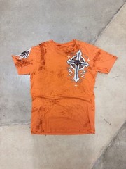 Affliction Shirt Mens Large Orange Live Fast Angel Wings Distressed USA Cotton