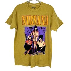 Officially Licensed Nirvana Grunge Tee Yellow Acid Wash Large Vintage Style