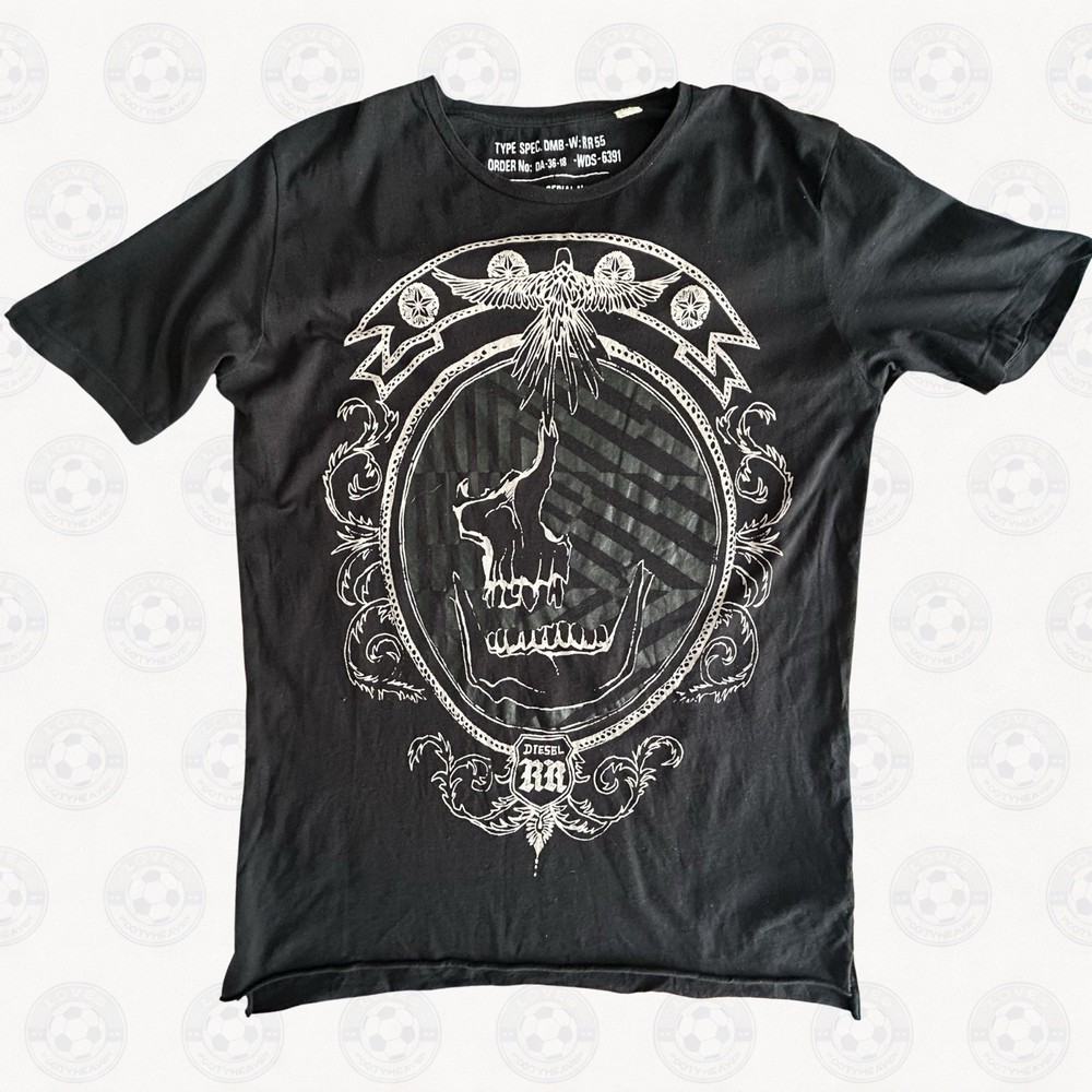Diesel Y2K Black T-Shirt Men’s Small Tee Retro Design 100% Cotton Casual Smart