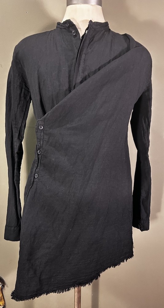 First Aid To The Injured Avantgarde Black Linen Button Up Wrap Shirt Sz 3 Med