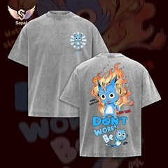 Fairy Tail Guild Happy Cat Tee Premium Acid Washed Soft Fabric Oversized Graphic