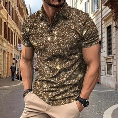 2025 New Men’s Shirt with Digital Printed Button Street Casual T-shirt Top Men