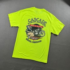 Harley Davidson T Shirt Men M Neon Yellow Cascade Pinup Bend Oregon Bikercore
