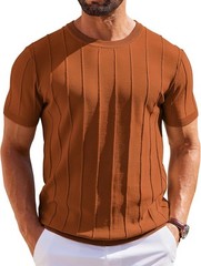 Men’s Short Sleeve Ribbed Crewneck Knit T-Shirt Casual Lightweight Pullover Tee