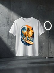 Unisex Funny Golden Retriever Surfing Beach Sunset Dog Lover Graphic T Shirt