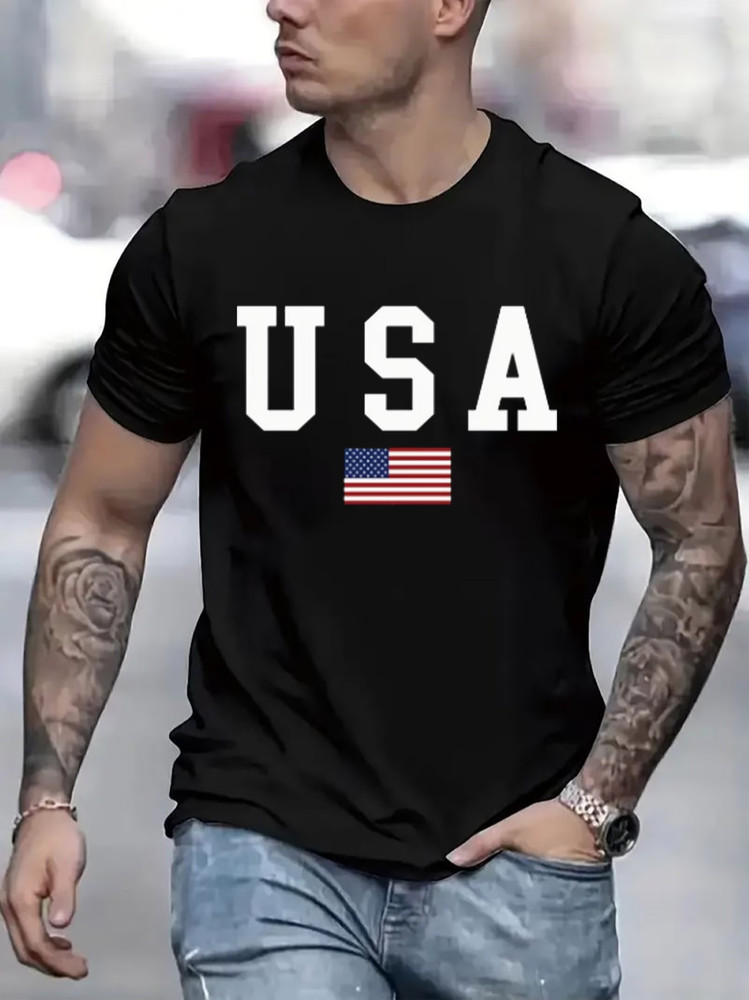 USA Graphic Print T-Shirt For Men Casual Short Sleeve Tee 1 Pcs 100%