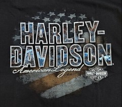Harley Davidson SS Shirt Black Flag Patriotic Stars Stripes USA Chest43in Mens L