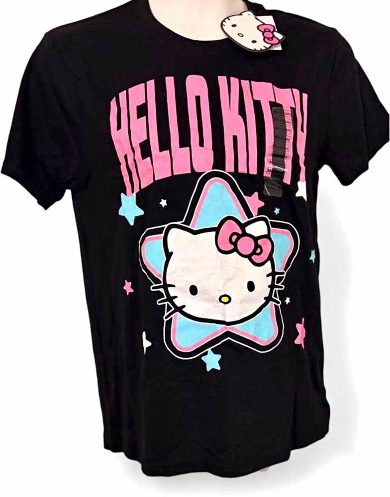 Sanrio Hello Kitty Men’s Black Cotton Blend Graphic Crew Neck T-Shirt Size M