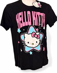 Sanrio Hello Kitty Men’s Black Cotton Blend Graphic Crew Neck T-Shirt Size M