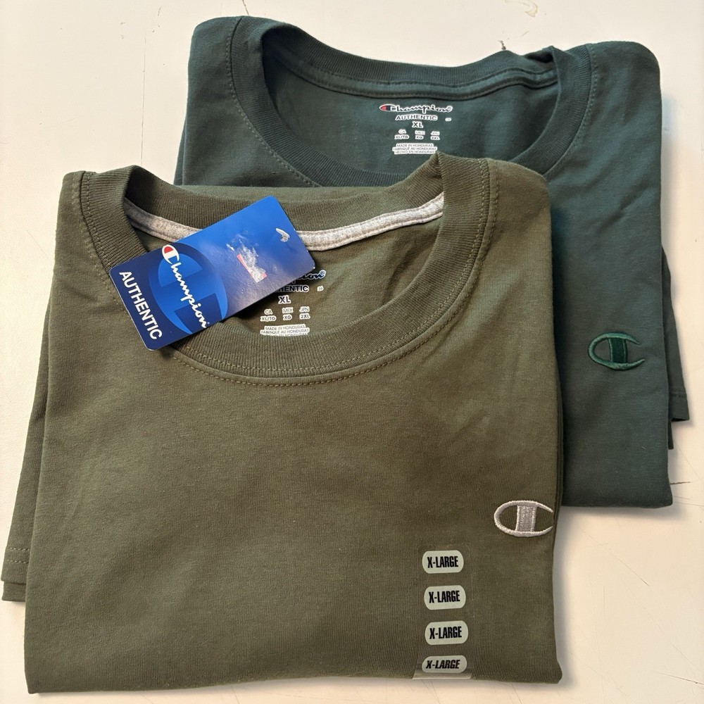 SET 2 Champion Classic Jersey T-Shirt Men’s SS Crewneck Tee Olive Green & Forest