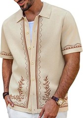 Men’s Vintage Knitted Polo Shirt 70s Style Contrast Color Short Sleeve Casual