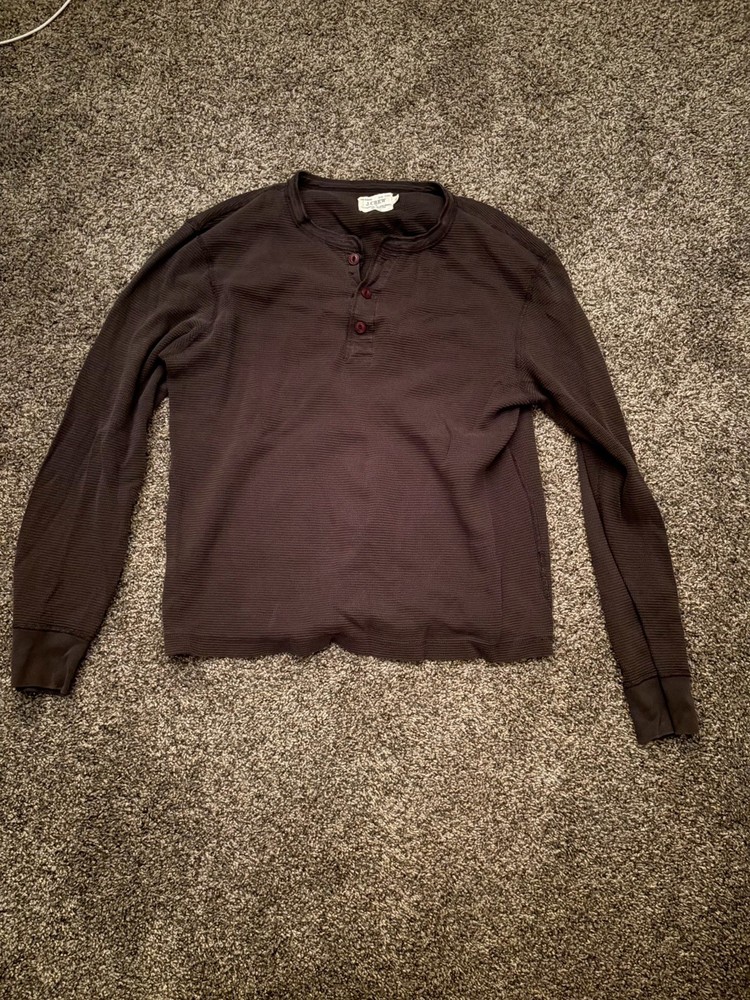 J.CREW Men’s Black Henley Long Sleeve Cotton Knit T-Shirt Solid Size L