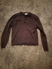 J.CREW Men’s Black Henley Long Sleeve Cotton Knit T-Shirt Solid Size L