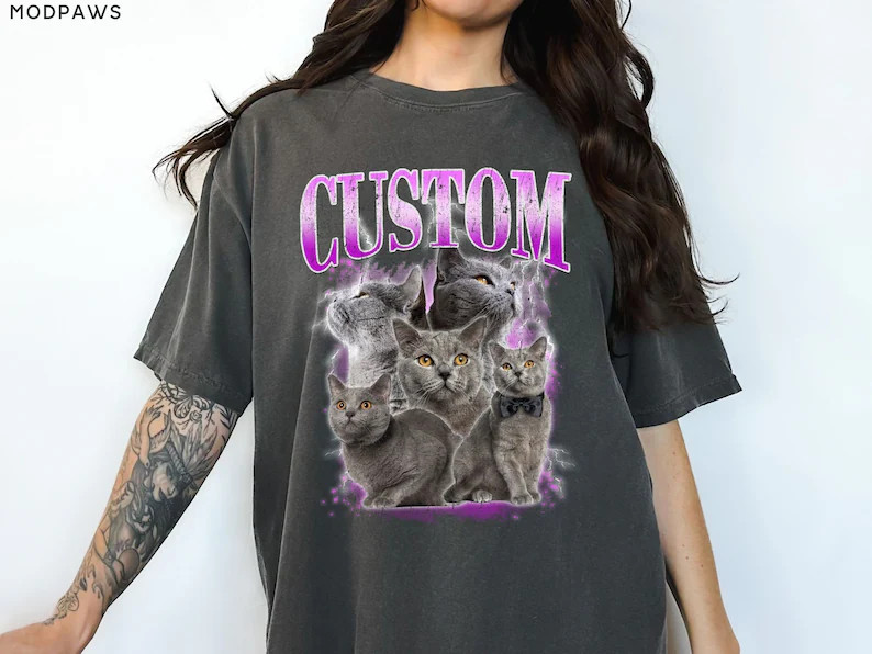 Custom Pet Portrait Comfort Tee Vintage Dog Cat Lover Shirt