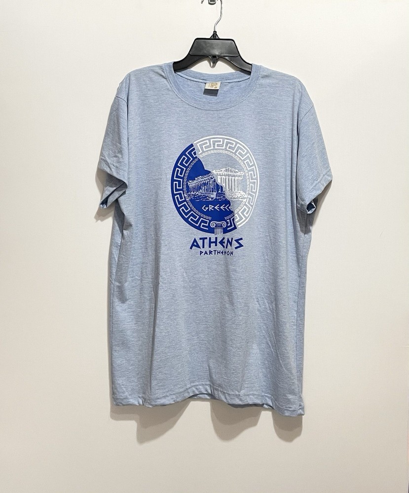 Athens Greece Parthenon T-shirt Men’s Xl Blue Heather Light Weight 100% Cotton