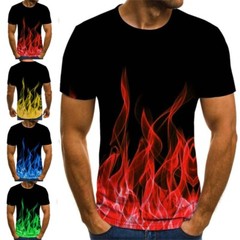 Men Short Sleeve O-Neck T-Shirt Flame 3D Graphic Print Funny Slim Top Streetwear
