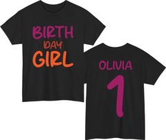 Personalised Birthday Girl T-Shirt-Custom Name Number Family Party Matching Tee