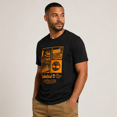 NWT Timberland Men’s Square Stack Logo Short Sleeve T-Shirt Black Size L