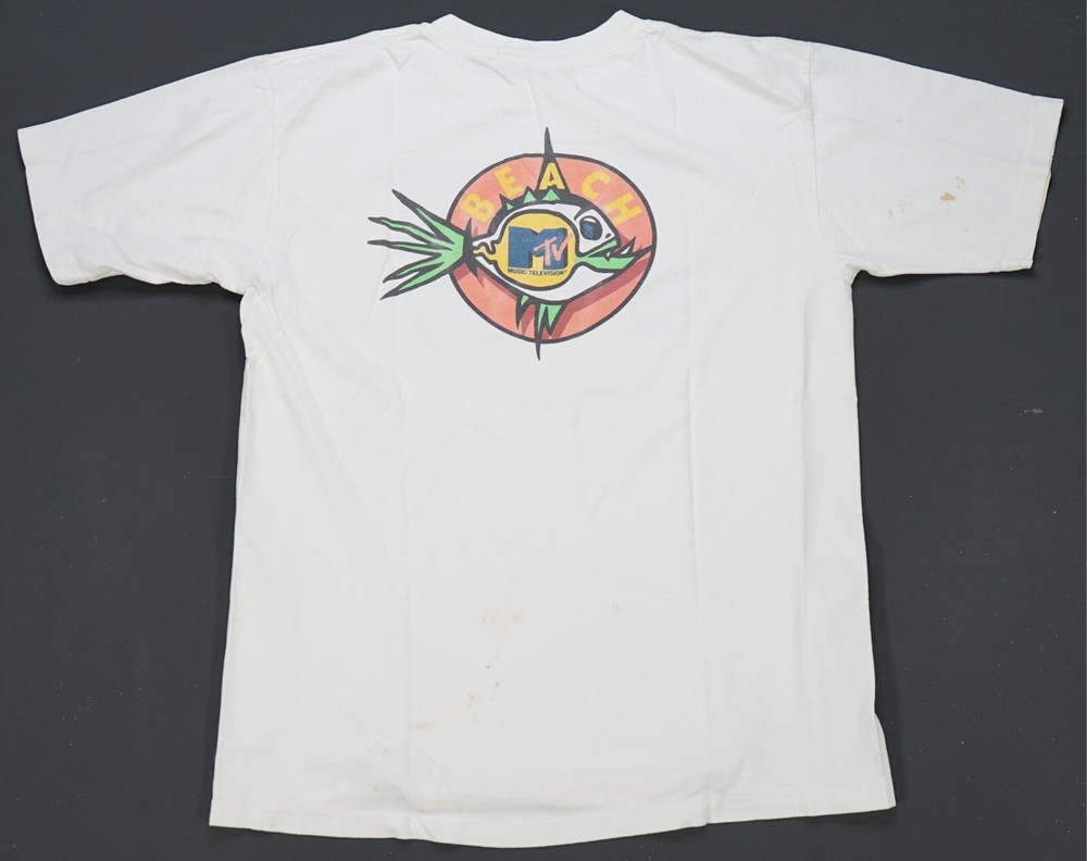 Rare Vintage MTV Beach Trident Original Flavor Sugarless Gum T Shirt 90s White