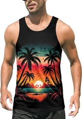 Mens Beach Tank Tops Fashion Graphic Quick Dry Sleeveless Shirt for Beach