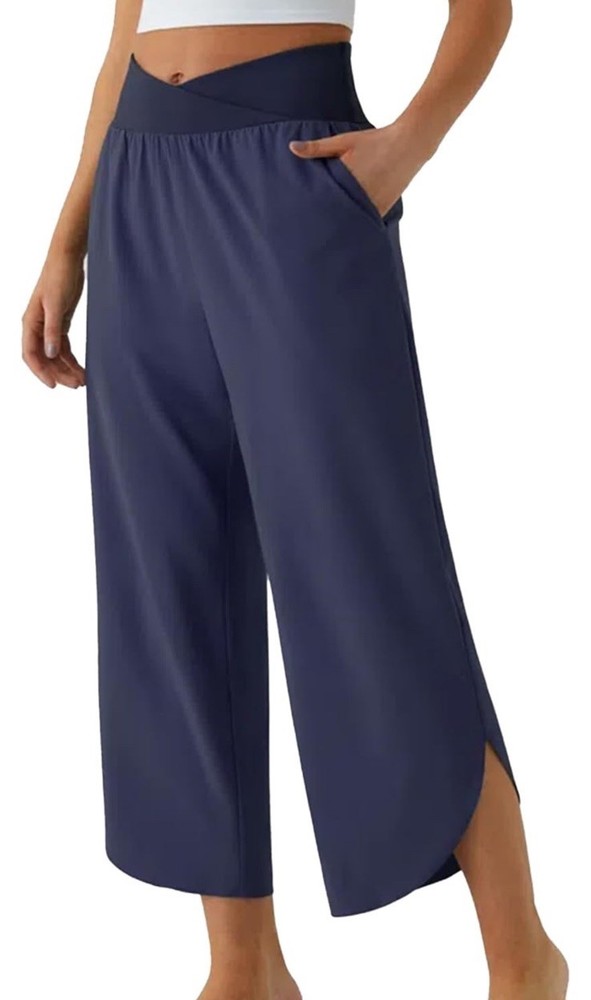 Wide Leg Pants for Women Crossover High Waisted Casual Yoga Pant Side Pockets…
