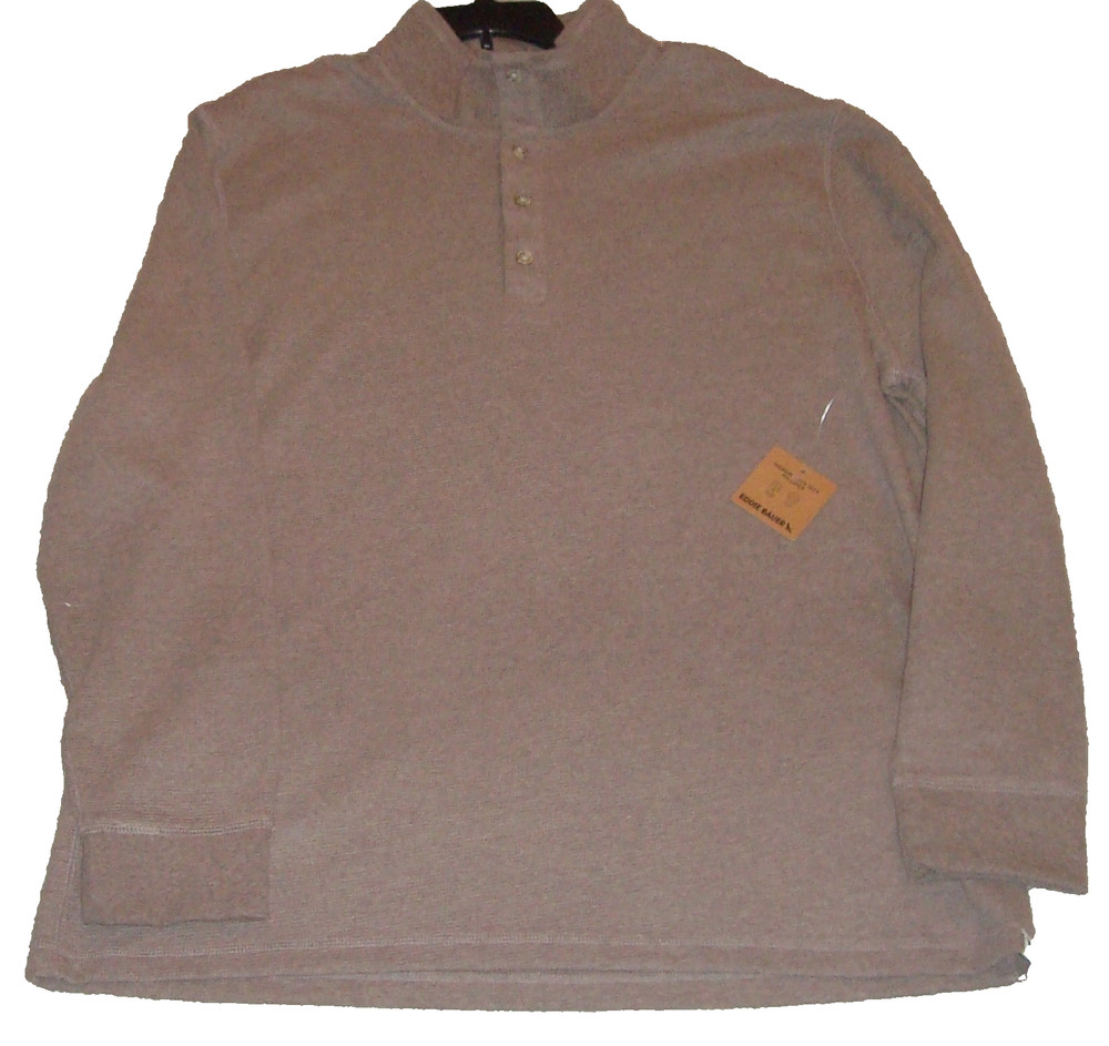 Eddie Bauer Waffle Henley Pullover Mens 2XL Brown 1/4 Button Long Sleeve NWT $65